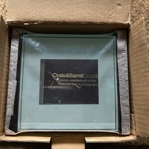 Crate&Barrel Blue Glass Photo Coasters - Set of 4